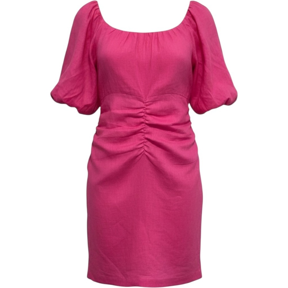 MINKPINK Selena Puff‎ Sleeve Mini Dress NWT Hot Pink 100% Linen Size XXL